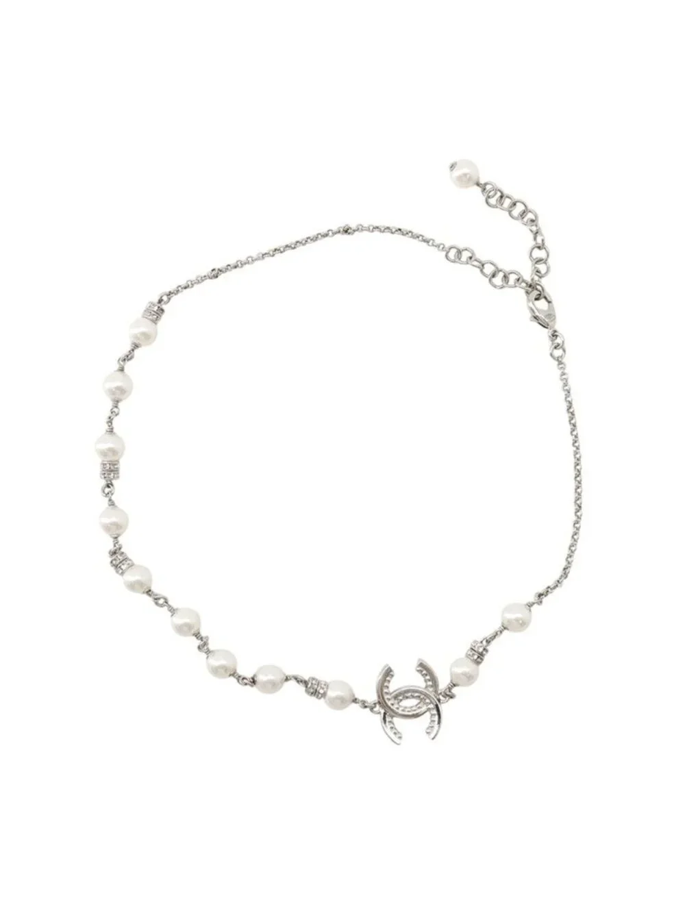Chanel Necklace CC Logo Faux Pearl Rhinestone